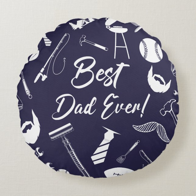 Bästa dag någonsin för marinblått rund kudde (Framsidan)