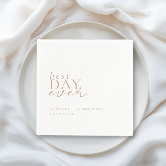 BÄSTA DAG NÅGONSIN! Modern, minimal, vit, Bröllop Pappersservett (BEST DAY EVER! Modern, Minimal, White, Wedding Napkins with your name and date.)