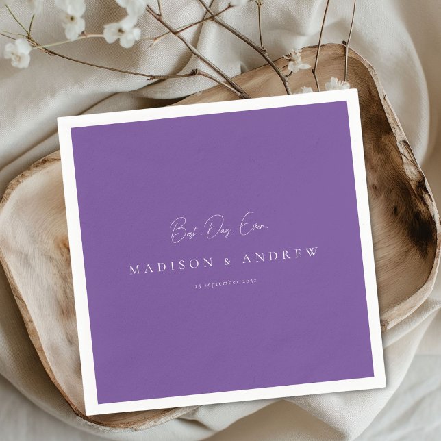 BÄSTA DAG NÅGONSIN! Modern Minimalistisk Lila Bröl Pappersservett (BEST DAY EVER! Modern Minimal Purple Wedding Custom Napkins)