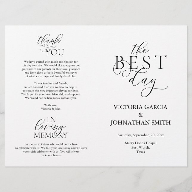 Bästa dagen, Bröllop Ceremony Folable Program (Framsida)