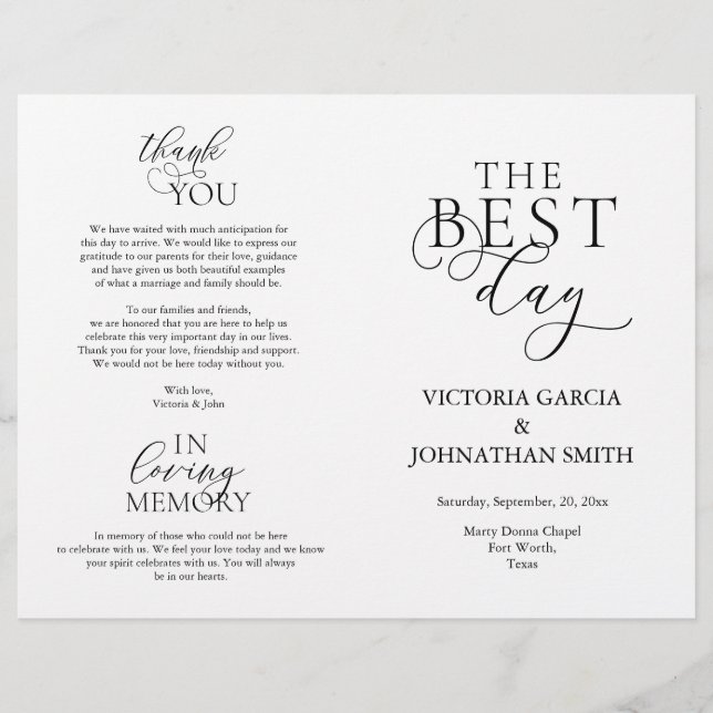 Bästa dagen, Bröllop Ceremony Folable Program (Framsida)