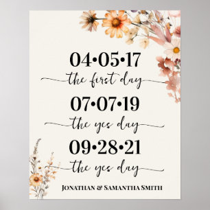 Bästa dagen Bröllopsdatum Ja dag Höstvilda blommor Poster
