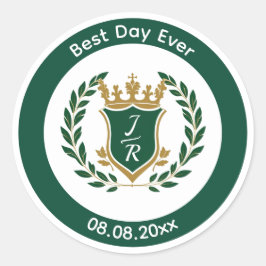Bästa dagen någonsin Bröllopsmonogram Grön Guld Va Runt Klistermärke