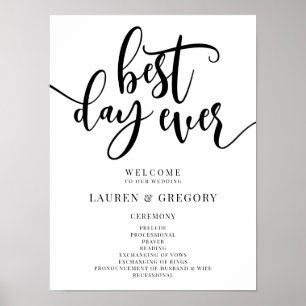 Bästa dagen någonsin Bröllopsprogram Välkomstskylt Poster
