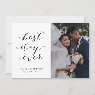 Bästa dagen någonsin-calligrafi med Bröllop 3-foto Tack Kort