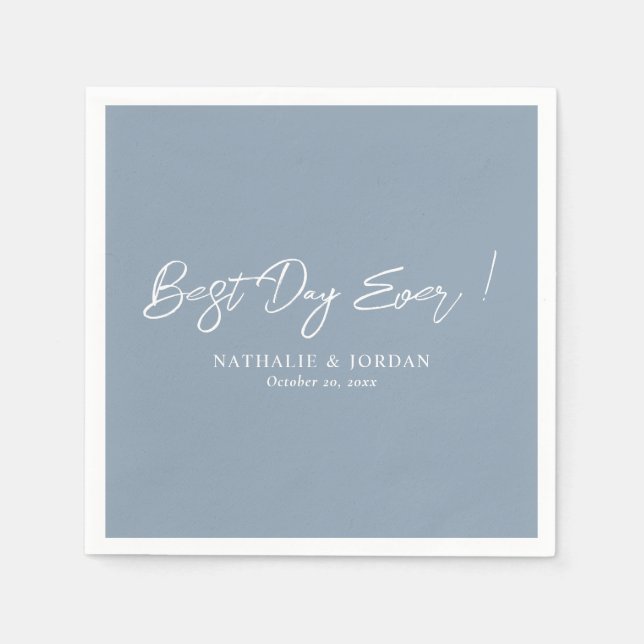 Bästa dagen någonsin! Elegant Dusty Blue Bröllop N Pappersservett (Framsidan)