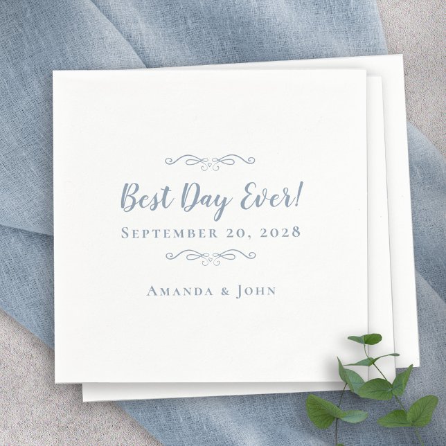 Bästa dagen någonsin Elegant Party Dusty Blue Pappersservett (Best Day Ever Wedding Elegant Party Dusty Blue Nap Napkins)