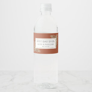 Bästa dagen någonsin, Greenery Foliage Terracotta  Vattenflaskor Etikett