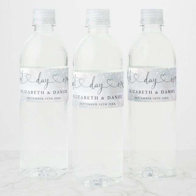 Bästa dagen någonsin Hjärt Script Vinter Bröllop Vattenflaska Etikett (Flaskor)