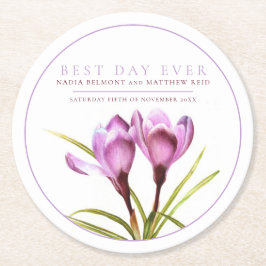 Bästa dagen någonsin lila krokfärgen bröllop underlägg papper rund