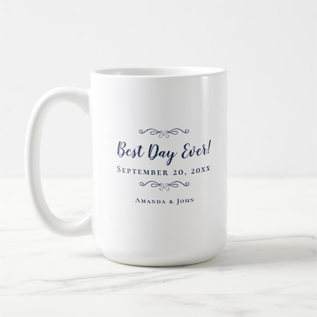 Bästa dagen någonsin Marinblå Elegant Bröllop Nygi Kaffemugg (Vänster)