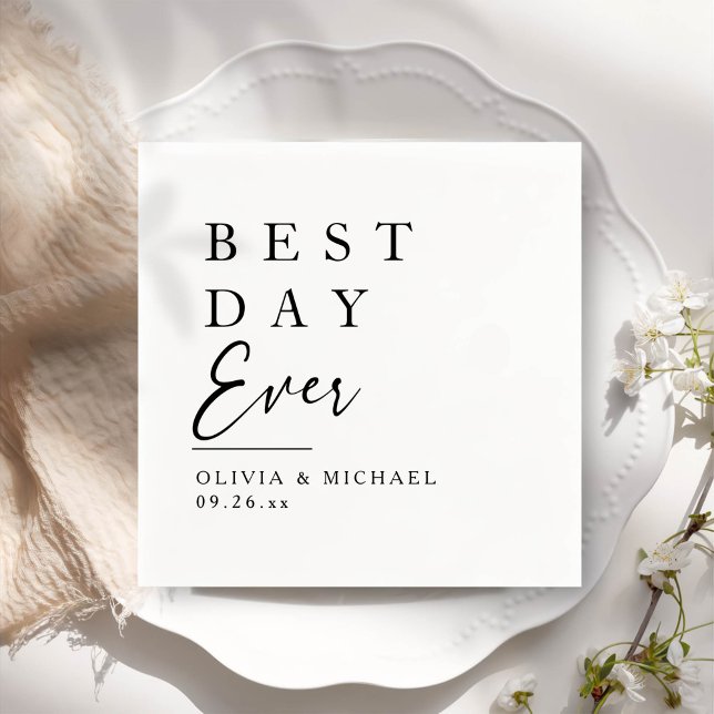 Bästa dagen någonsin | Minimalistisk vit Bröllopsd Pappersservett (Skapare uppladdad)