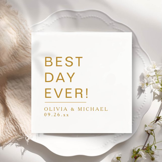 Bästa dagen någonsin | Minimalistisk vit Bröllopsd Pappersservett (Skapare uppladdad)