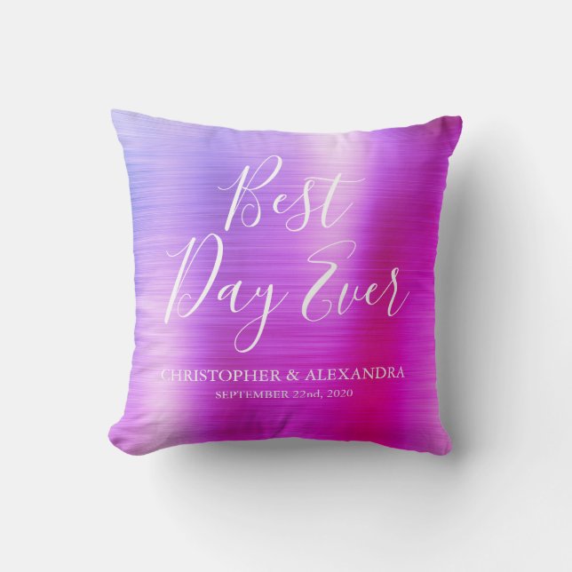 Bästa dagen någonsin Ro Rosa Lila Bröllop Kudde (Framsida)
