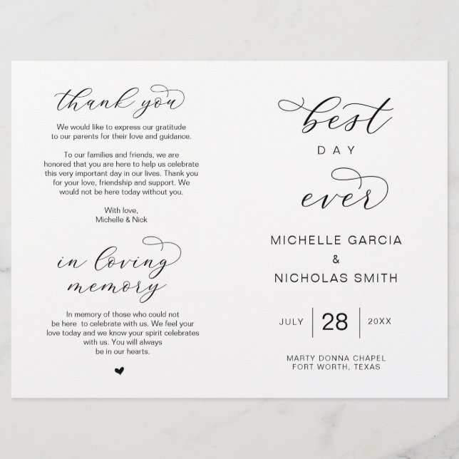 Bästa dagen någonsin, stora Bröllopsprogram (Framsida)