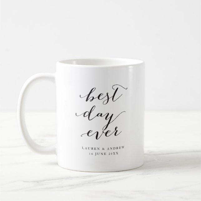 Bästa dagen någonsin, svart och vit kalligrafi, Br Kaffemugg (Vänster)