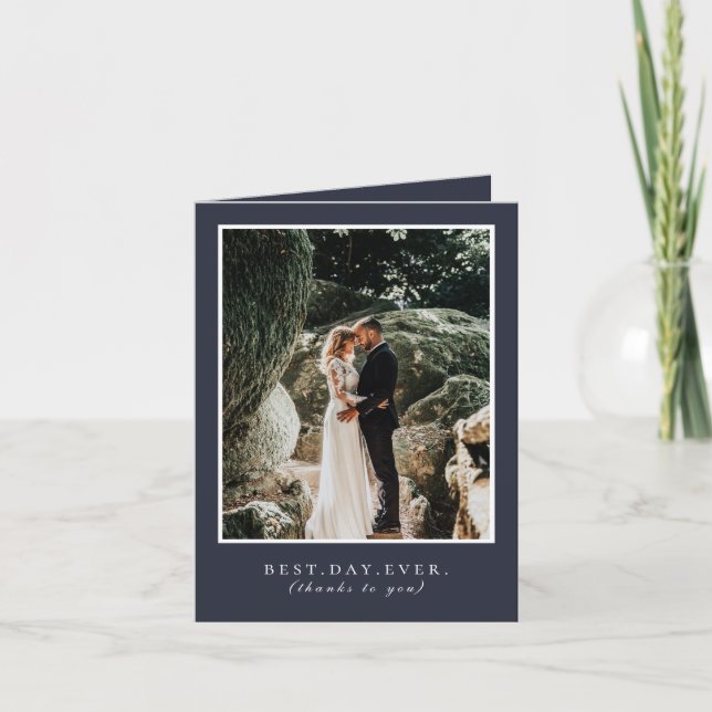 Bästa dagen någonsin - Tacken med blå Bröllop Tack Kort (Framsida)