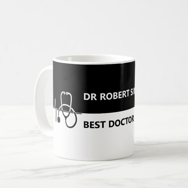 Bästa Doktor någonsin - eget namn - svartvitt Kaffemugg (Framsida vänster)