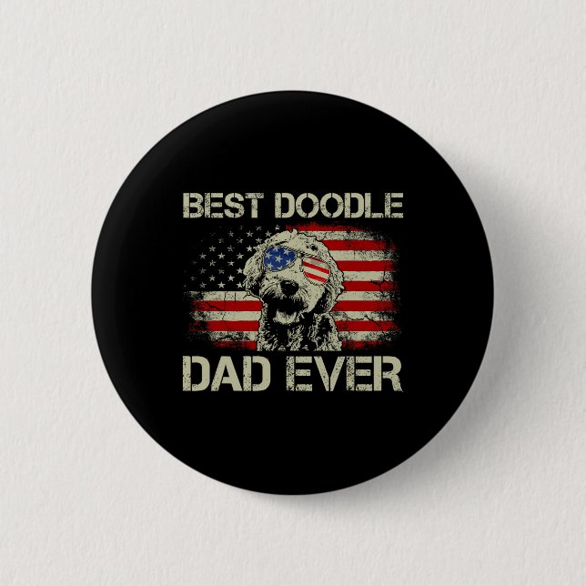 Bästa Doodle Pappa någonsin Goldendoodle 4:e juli- Knapp (Framsida)