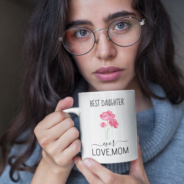 Bästa dotter någonsin | Söt Rosa Flowers Kaffemugg (Skapare uppladdad)