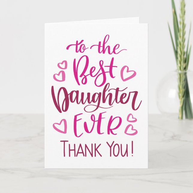 Bästa dotter någonsin Tack typografi i rosa Kort (Framsida)