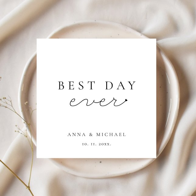 Bästa Eleganten någonsin - minimalistiskt skript B Pappersservett (Best Day Ever Custom Personalized Wedding Napkins | Aesthetic Typography Script Minimalist Modern)