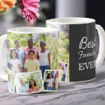 Bästa familjen någonsin 4 Photo Collage Grått Kaffemugg<br><div class="desc">Anpassa det här "bästa familjen någonsin"-kaffet mugg med fyra av dina favoritfoton i familjen. Mallen är konfigurerad så att du kan lägga till 4 foton - ett huvudfoto för bakgrunden och 3 foton som läggs ut i en zigg-fotoremsa längs grund. Utformningen är baserad på kol-grått med vit ordalydelse som lyder...</div>