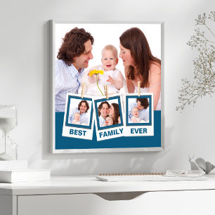 Bästa familjen någonsin Anpassad blå 4 fotokollage Poster