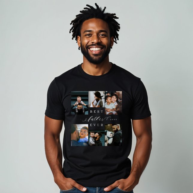 Bästa Far någonsin | Fars dag 6 Fotokollage T Shirt (Best Father Ever | Father's Day 6 Photo Collage Tri-Blend Shirt)