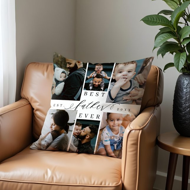 Bästa Far någonsin | Fotokollage för fars dag 8 Kudde (Best Father Ever | Father's Day 8 Photo Collage Throw Pillow)