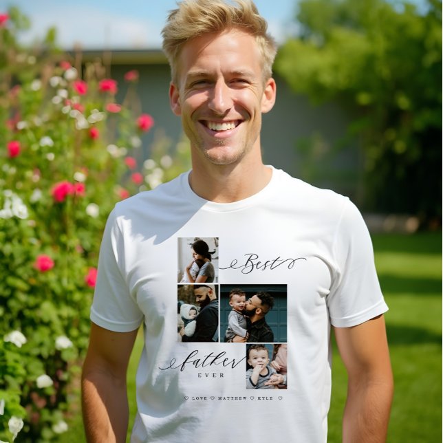 Bästa Far någonsin-skript | Familjefoto Keepsaké T Shirt (Best Father Ever Script | Family Photo Keepsake Tri-Blend Shirt
)