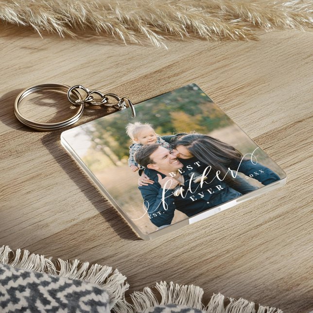 Bästa Far någonsin skript Fars dag Photo Keepsaké (Best Father Ever Script Fathers Day Photo Keepsake Keychain)