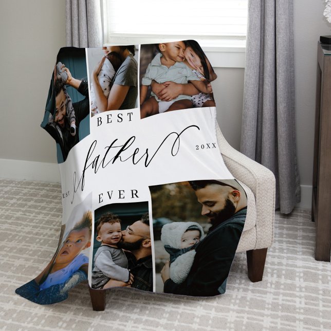 Bästa Far någonsin-skript, fotokollage för Fars da Fleecefilt (Best Father Ever Script Fathers Day Photo Collage Fleece Blanket)