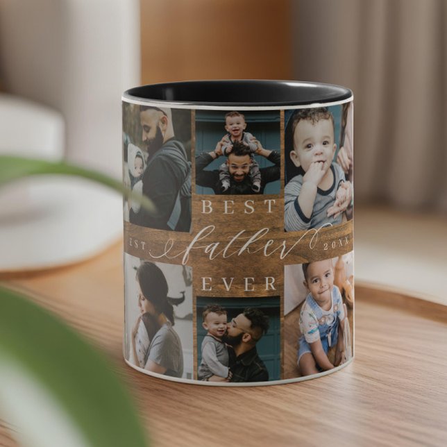 Bästa Far någonsin Woodgrain Photo Collage Keepsak Mugg (Best Father Ever Woodgrain Photo Collage Keepsake Mug)