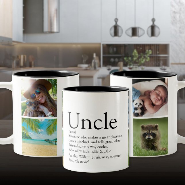 Bästa farbror Funcle Definition 4 Foto Collage Två-Tonad Mugg (Best Uncle Funcle Definition 4 Photo Collage Two-Tone Coffee Mug)