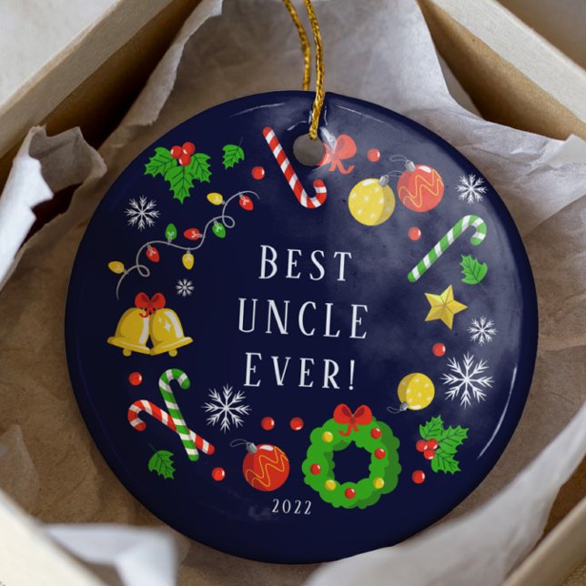 Bästa farbror någonsin 2 sidor julgransprydnad keramik (Skapare uppladdad)