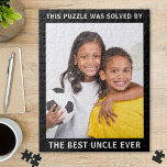 Bästa farbror någonsin Photo Pussel<br><div class="desc">Ge är den bäste morbror någonsin en roligt gåva med det här familjefotopusslet. Du kan enkelt lägga till fotot av hans påhitt och anpassa texten "Detta pussel löstes av den bäste morbror någonsin" till en linje av liknande längd med hjälp av den namn som han kallas (t.ex. morbror, tio osv.)....</div>
