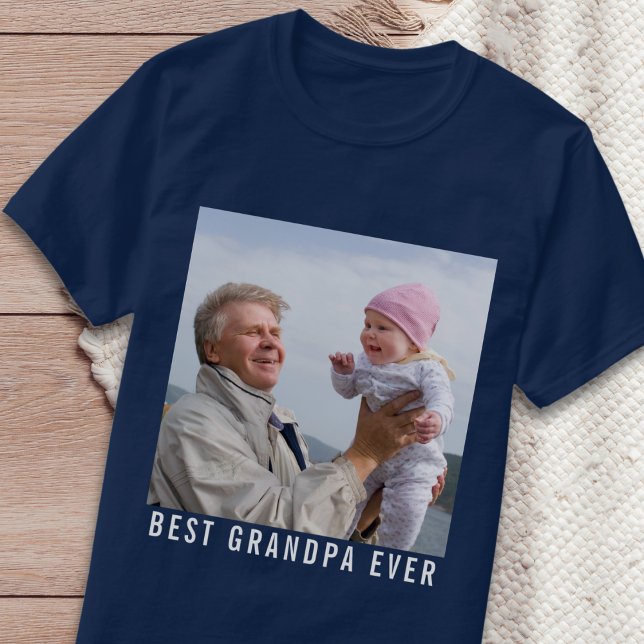 Bästa farfar Aldrig Grandfather & Baby Photo Navy T Shirt (Best Grandpa Ever Grandfather & Baby Photo Navy T-Shirt
)