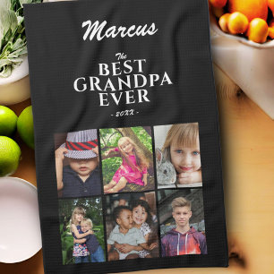 Bästa farfar-familjen Keepsaké 6 Photo Collage Bla Kökshandduk