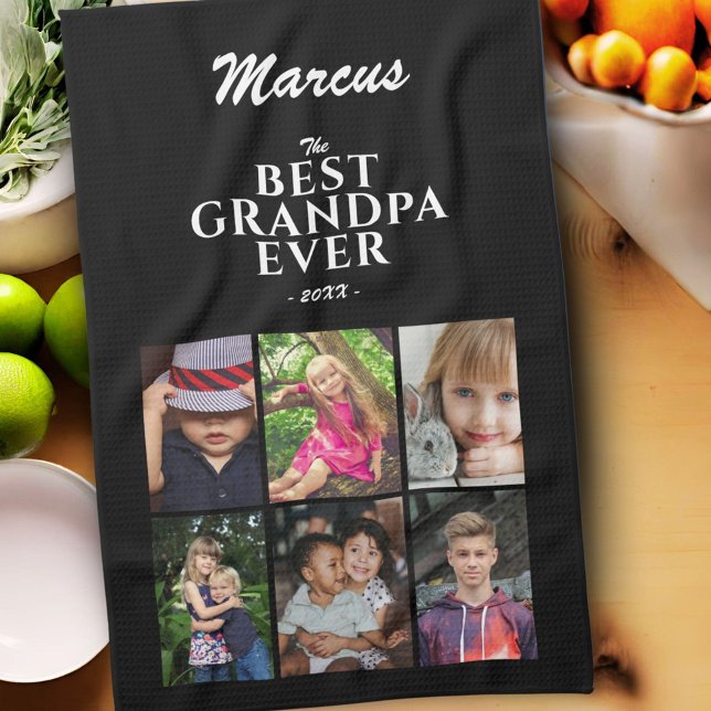 Bästa farfar-familjen Keepsaké 6 Photo Collage Bla Kökshandduk (Skapare uppladdad)
