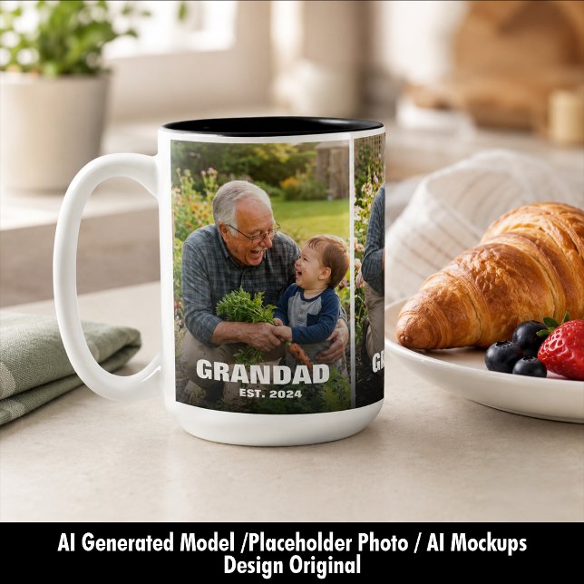 Bästa farfar fet foto collage Två-Tonad mugg (Best Grandad Bold Photo Collage Two-Tone Coffee Mug)