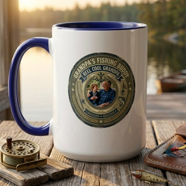 Bästa farfar fiskevän foto märke minne mugg (Best Grandpa fishing buddy photo keepsake mug)