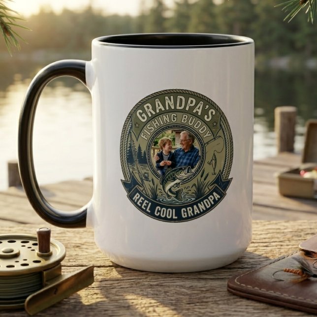 Bästa farfar fiskevän foto märke minne mugg (Best Grandpa Fishing Buddy Photo keepsake mug)