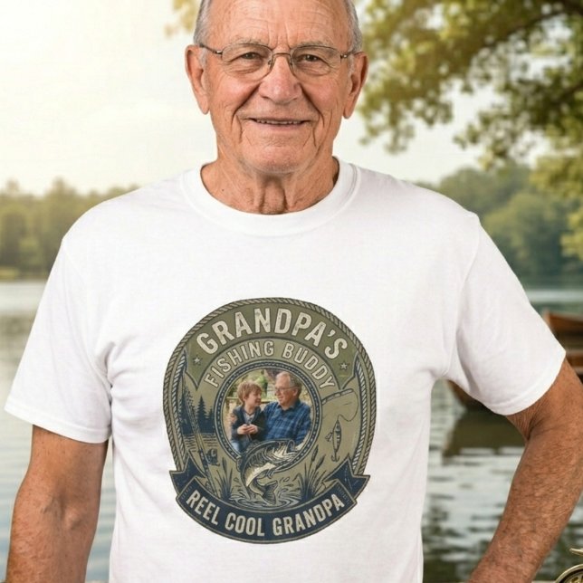 Bästa farfar fiskevän foto märke minne t shirt (Best grandpa fishing buddy photo tshirt)