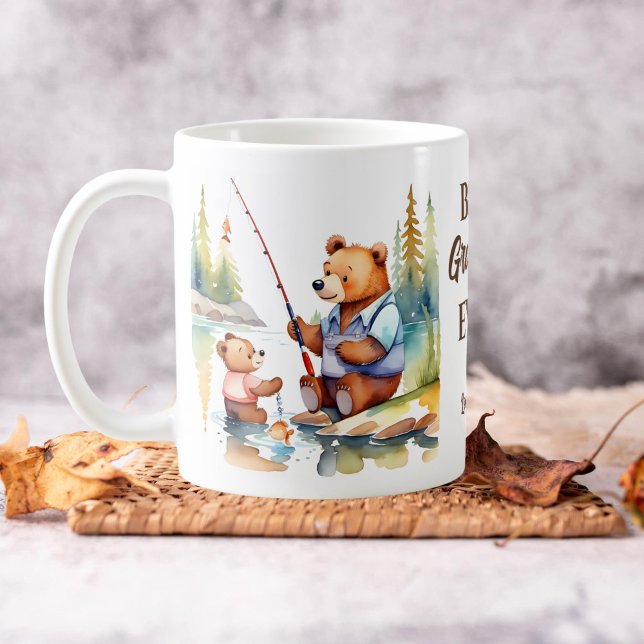 Bästa farfar ger aldrig söt nalle kaffemugg (Best grandpa ever mug cute bear grandpa teaching grandson to fish fishing themed grandpa gifts)