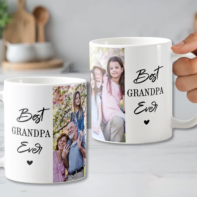 Bästa farfar någonsin Farfar 2 Foto Kaffemugg (Best Grandpa Ever Father 2 Photo Coffee Mug)