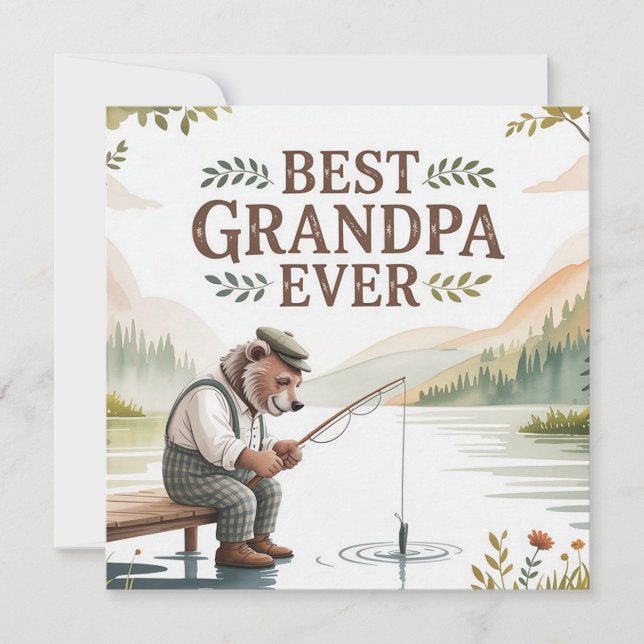 Bästa farfar någonsin Fiskande björn Illustration Kort (Framsida)