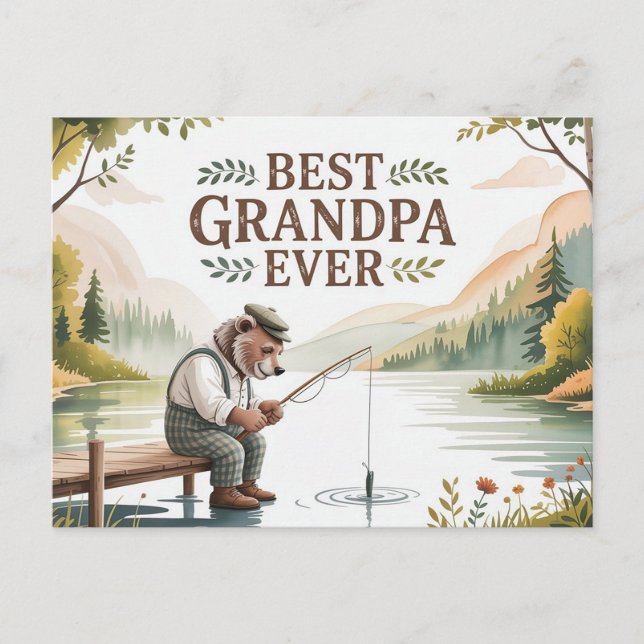 Bästa farfar någonsin fiskelustrering vykort (Framsida)