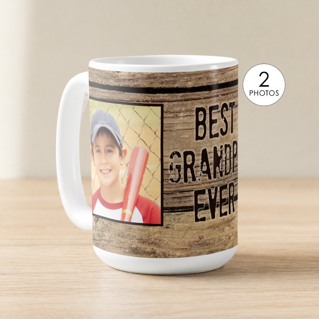 Bästa farfar någonsin Rustik trä 2 bilder Kaffemugg (Skapare uppladdad)