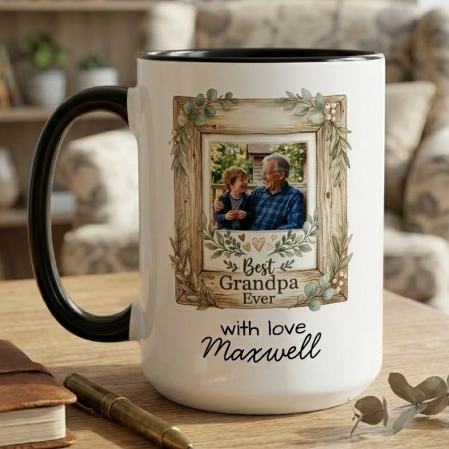 Bästa farfar någonsin sentimental fotonamn minness mugg (Best Grandpa Sentimental Photo Name Keepsake Mug)